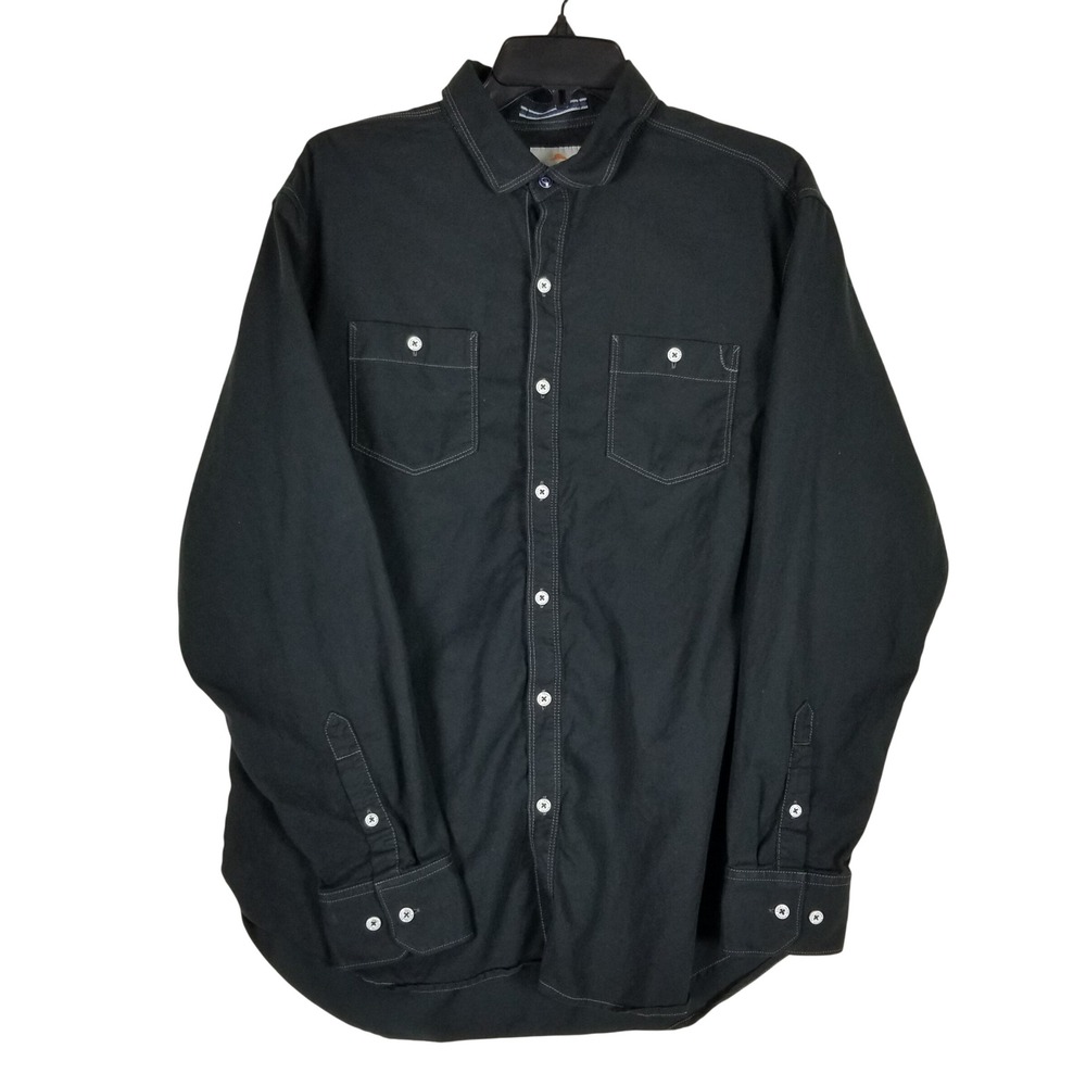 Tommy Bahama Jeans Button Down Mens Medium Black Contrast Stitch Long Sleeve